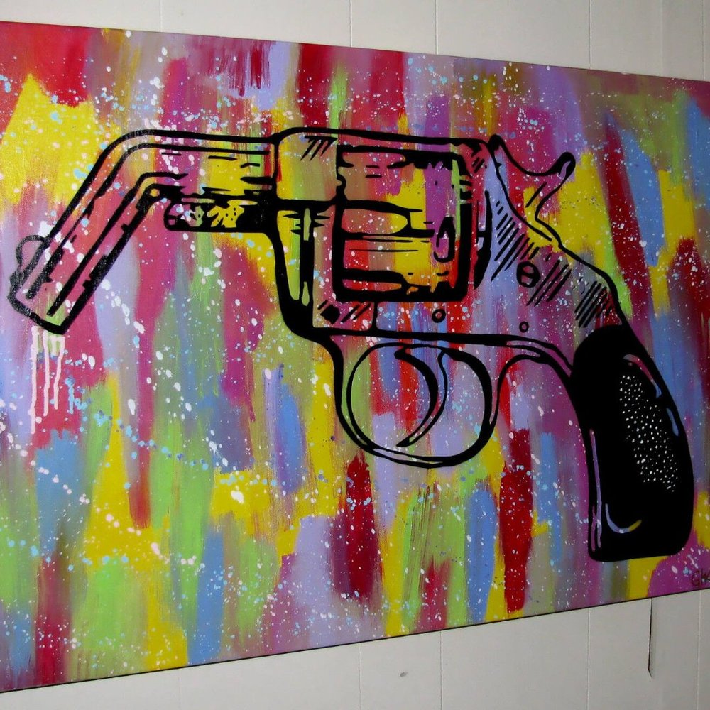 "My suicide Gun" Original Abstract pop art painting NYC FASHION WEEK FEATURED
